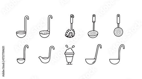 Vector art of kitchen ladle line icons