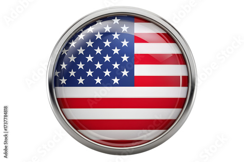 Shiny united states of america flag emblem with metallic border isolated on transparent background