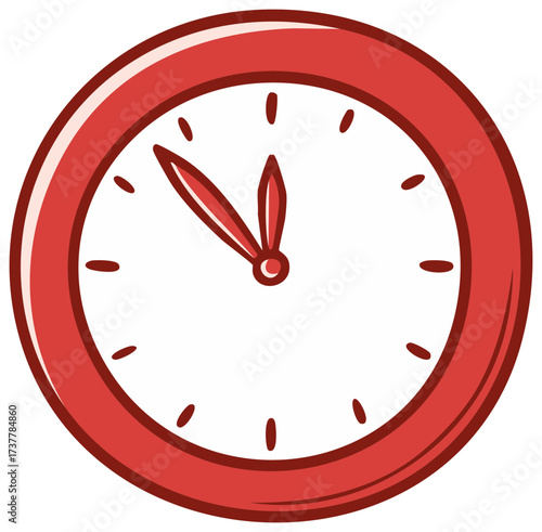 Vibrant red round analog clock cartoon illustration with hands indicating a deadline or midnight