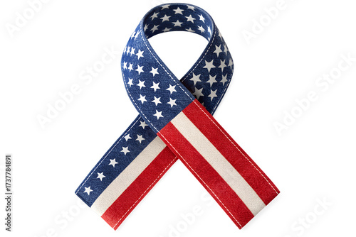 American flag ribbon symbol of patriotism and support isolated on transparent background