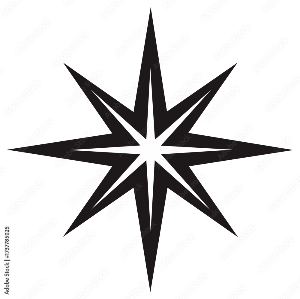 Fototapeta premium Eight Point Star Design Black and White Symbol Celestial Navigation