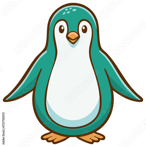 Cartoon Cute Penguin Standing Teal and White Animal Character Illustration