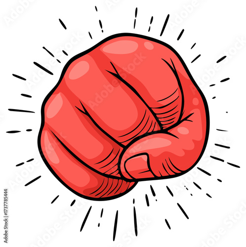 A powerful red fist punching forward with impact lines in a comic book art style