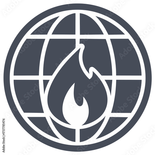 Global Warming Icon with Earth Globe and Fire Flame Symbol for Climate Change Awareness and Environmental Issues