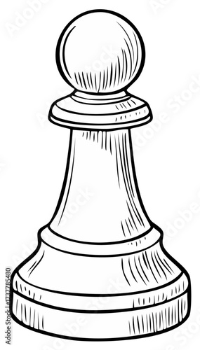 Classic line art illustration of a solitary white chess pawn symbolizing strategy and competition