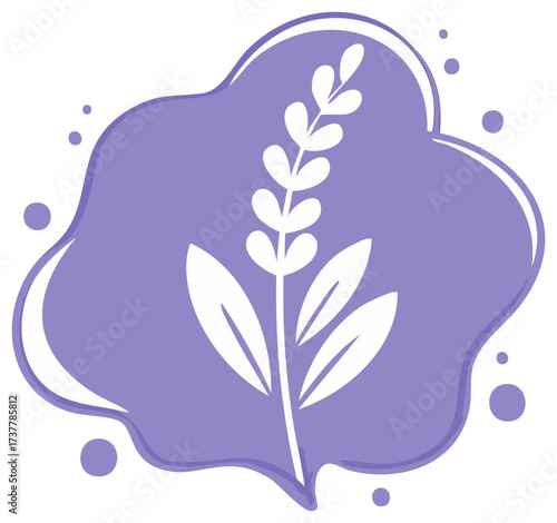 Stylized Lavender Sprig with Abstract Purple Blob and Dots