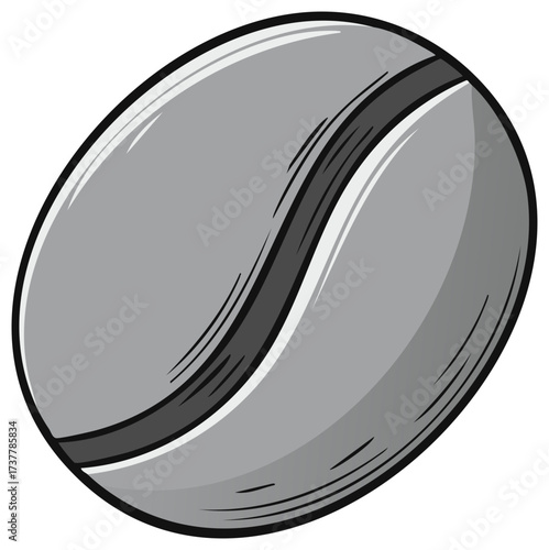 Stylized coffee bean illustration in grayscale with shading and black outline.