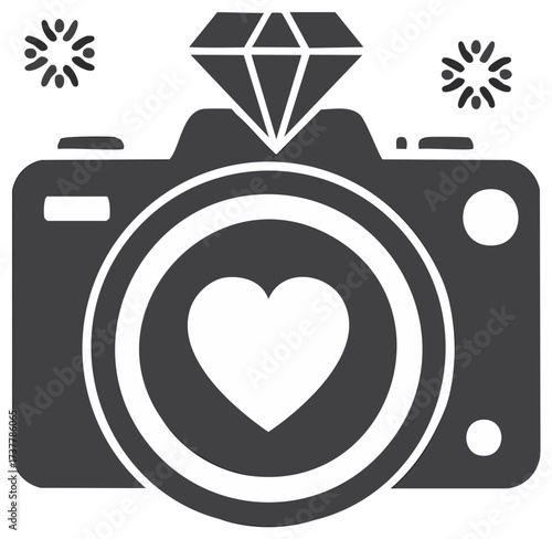 Camera with Heart Lens and Diamond for Wedding Engagement Photography Logo