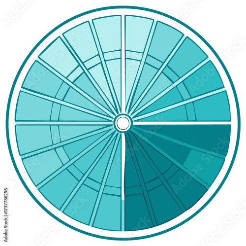 Cyan Gradient Color Wheel with Teal Sections, Color Spectrum and Circular Design