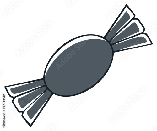 Gray wrapped candy illustration icon, simple sweet dessert treat graphic element.