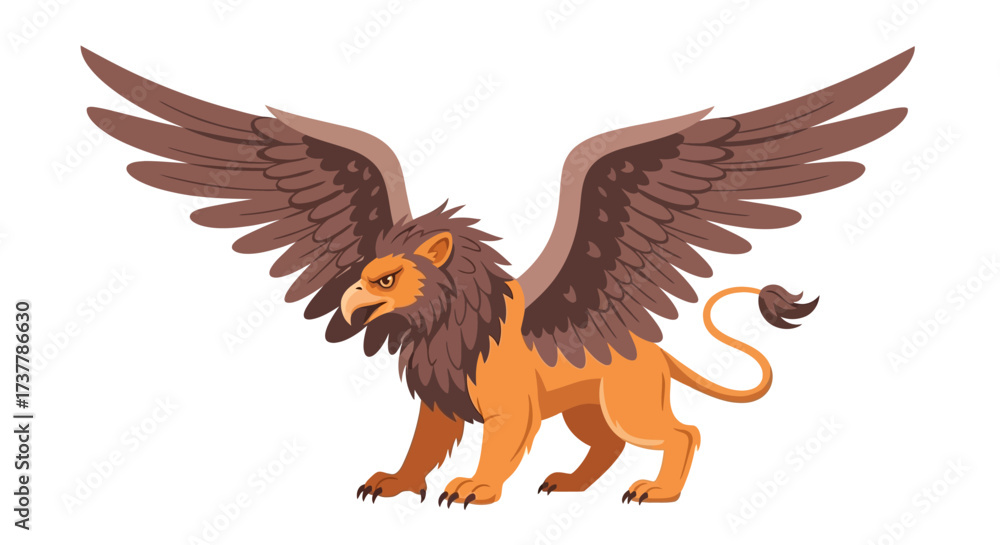 Obraz premium Majestic Griffin with Spread Wings - A Mythical Creature Illustration.