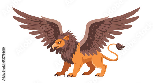 Majestic Griffin with Spread Wings - A Mythical Creature Illustration.