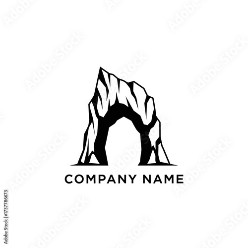 Majestic Rock Archway Logo Design with Bold Lines and Shadows.