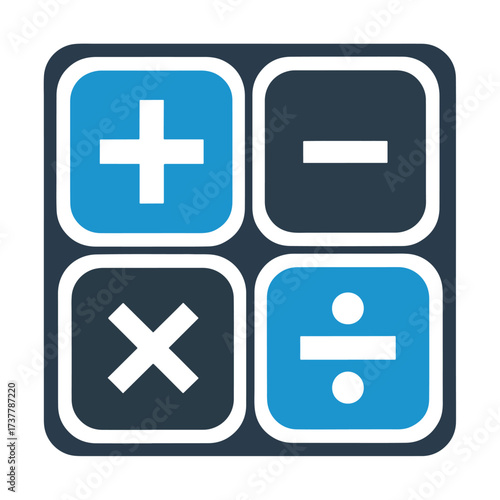 Calculator icon template simple math symbols plus minus multiply divide buttons app - Vector illustration logo template