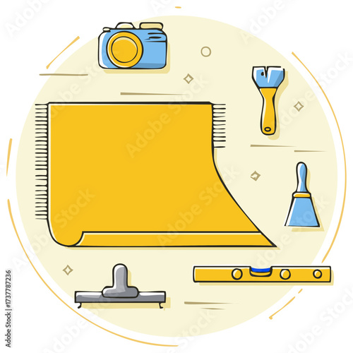 Interior Design Tools and Materials Flat Design Illustration