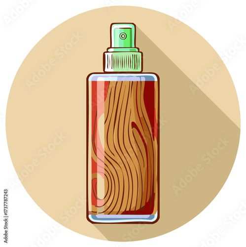 Stylized Wood Scent Spray Bottle Design with Modern Green Accents, Vector Illustration