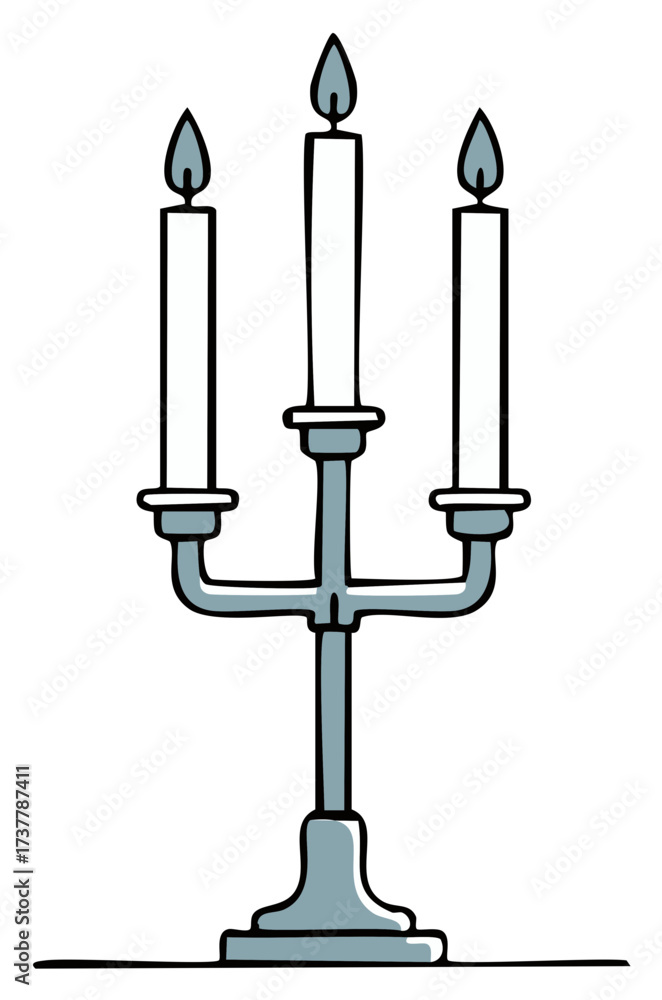 Fototapeta premium Simple drawing of a three-branched candlestick with lit candles