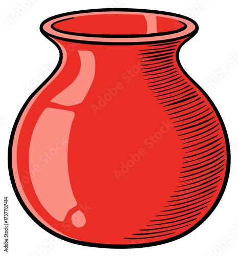 Red Clay Pot Illustration with Decorative Etching - Handmade Ceramic Pottery