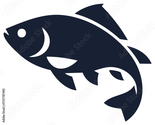 Stylized Dark Blue Fish Silhouette Icon Isolated on White Background