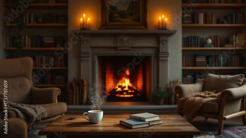 Cozy Fireplace Reading Nook - A Relaxing Winter Evening.