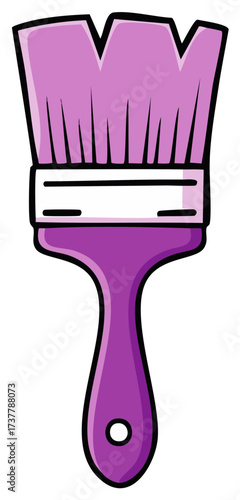 Purple paint brush with a wavy bristle edge and a hole in the handle