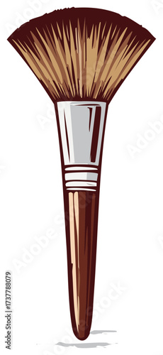 Stylized illustration of a fan brush for cosmetics application with a wooden handle, artistic makeup tool
