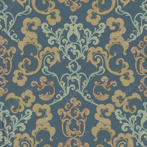Wallpaper Mural Intertwined curls. Ornamental pattern in beige and blue. Torontodigital.ca