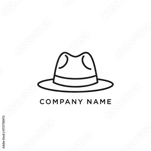 Minimalist Line Art Fedora Hat Logo Design.