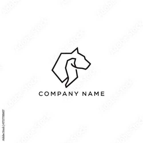 Minimalist Line Art Logo of a Wolf and Fox Head.