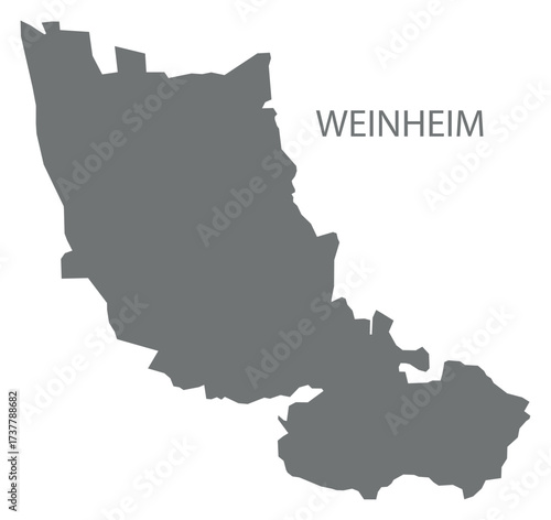 Weinheim city map with boroughs grey illustration silhouette shape