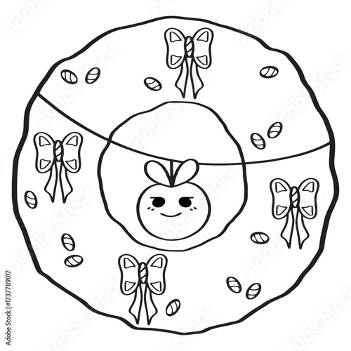 Coloring Christmas wreath element for seasonal design or coloring and celebration.