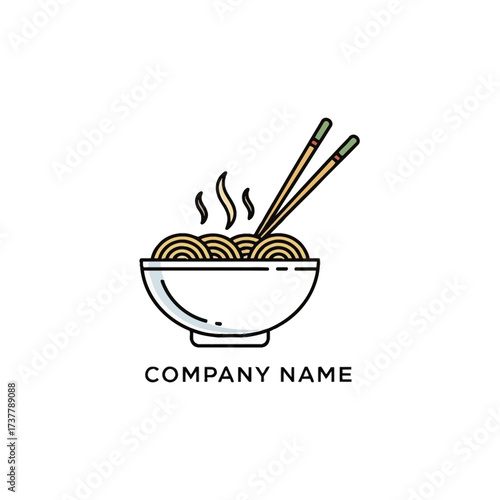 Minimalist Noodle Bowl with Chopsticks Logo Design.