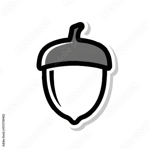 Minimalist Acorn Icon with Shadow on White Background

