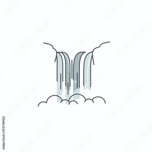 Minimalist Waterfall Illustration with Rocks and Mist.