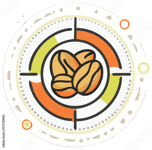 Stylized illustration of coffee beans within a circular target or infographic element