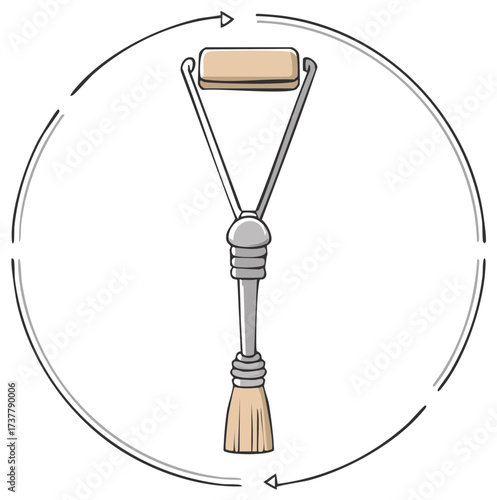 Vintage style makeup brush, simple beauty accessories, circular arrow motion graphics, vector art