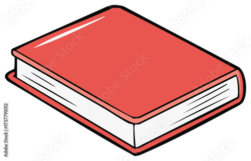 Illustration of a red book with white pages for reading and education