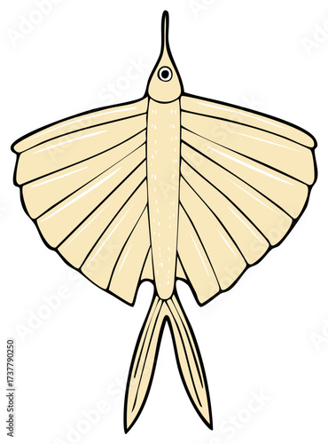Stylized Pale Yellow Flying Fish Creature with Bold Black Outline