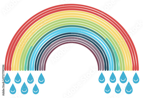 Colorful Rainbow Arch with Falling Rain Drops