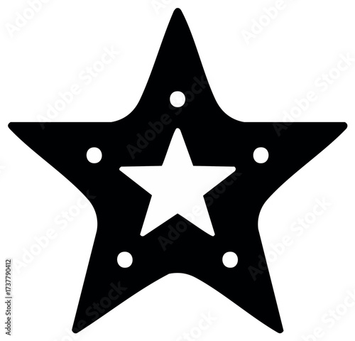 Five Point Star Shape with Interior Star and Decorative Circular Designs Vector Illustration