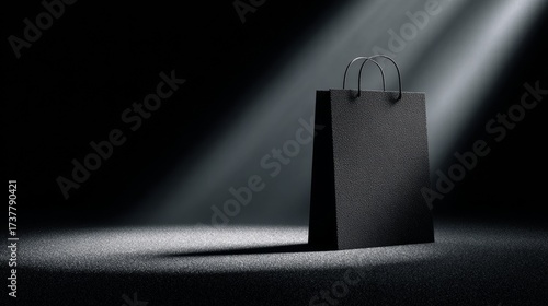 Stylish black shopping bag in dramatic spotlight with elegant design