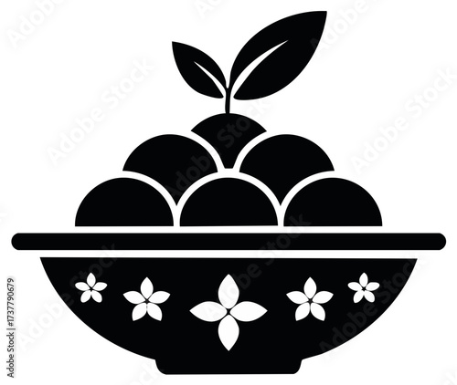 Dumplings in decorative bowl with sprout vector silhouette
