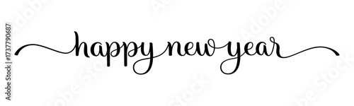 HAPPY NEW YEAR black vector brush calligraphy banner with swashes