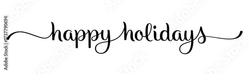 HAPPY HOLIDAYS black vector brush calligraphy banner with swashes