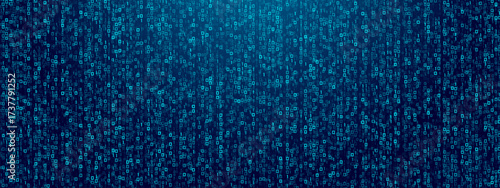 Binary code background. Binary rain concept. Software Programming code bg. Technology blue web banner with matrix effect. Abstract digital Data Cyber security. Vector illustration. 