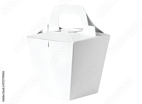 Firefly_White Paper Takeout Food Container With Handle takeout box isolated on a transparent