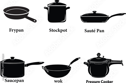 Collection of cooking utensils and ingredients silhouette