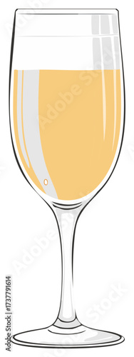 Vector illustration of a single elegant champagne flute with sparkling wine