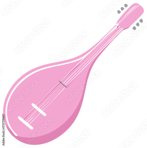 Vibrant Pink Lute Style String Musical Instrument Illustration