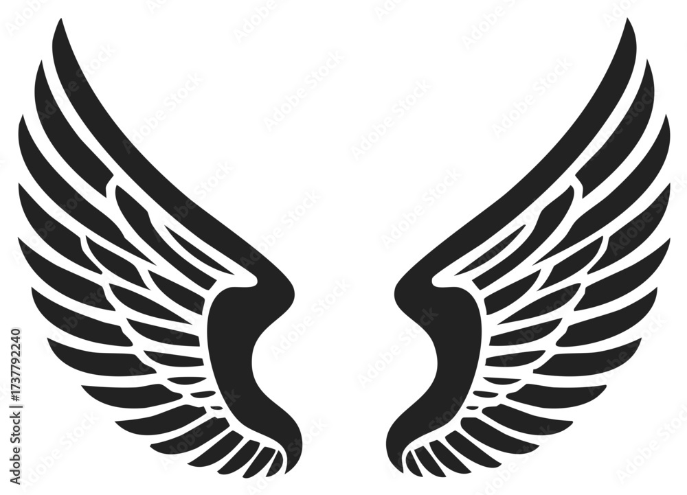 Obraz premium Two abstract wings silhouette graphic element for design. Symbol of freedom and power.